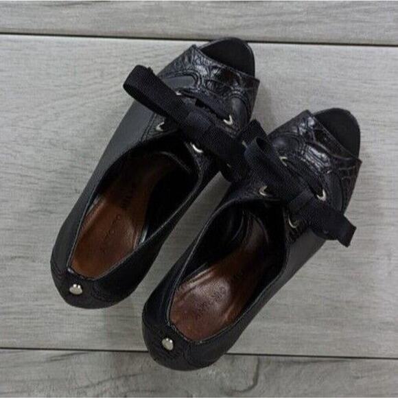 Antonio Melani Clare Womens Black Leather Embossed Lace Up Peep Toe Heels sz 6.5 - Picture 3 of 11